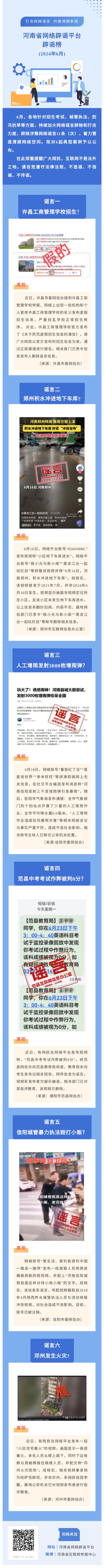 “打击网络谣言 共建清朗家园”2024年6月辟谣榜