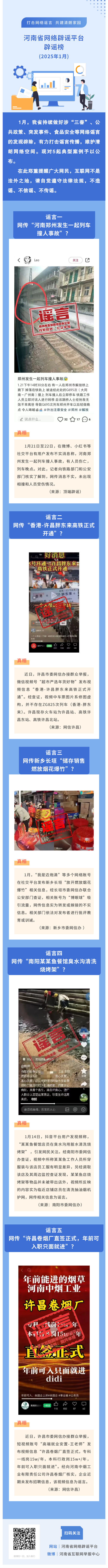 “打击网络谣言 共建清朗家园”2025年1月辟谣榜